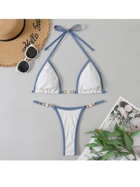 TASHEHE Ribbed Triangle Thong Bikini 👙 Set